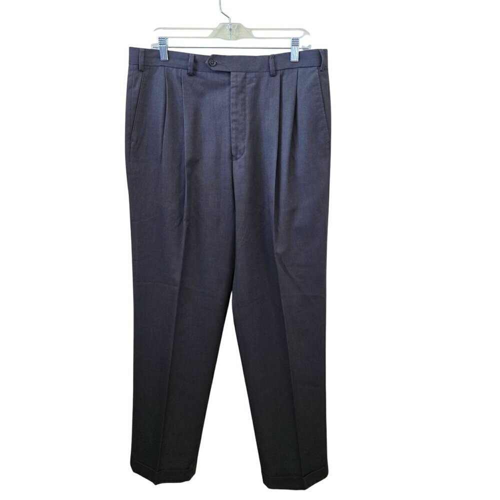 Lauren Ralph Lauren 100% Wool Pleated Cuffed Charcoal Dress Pants Size 36x32